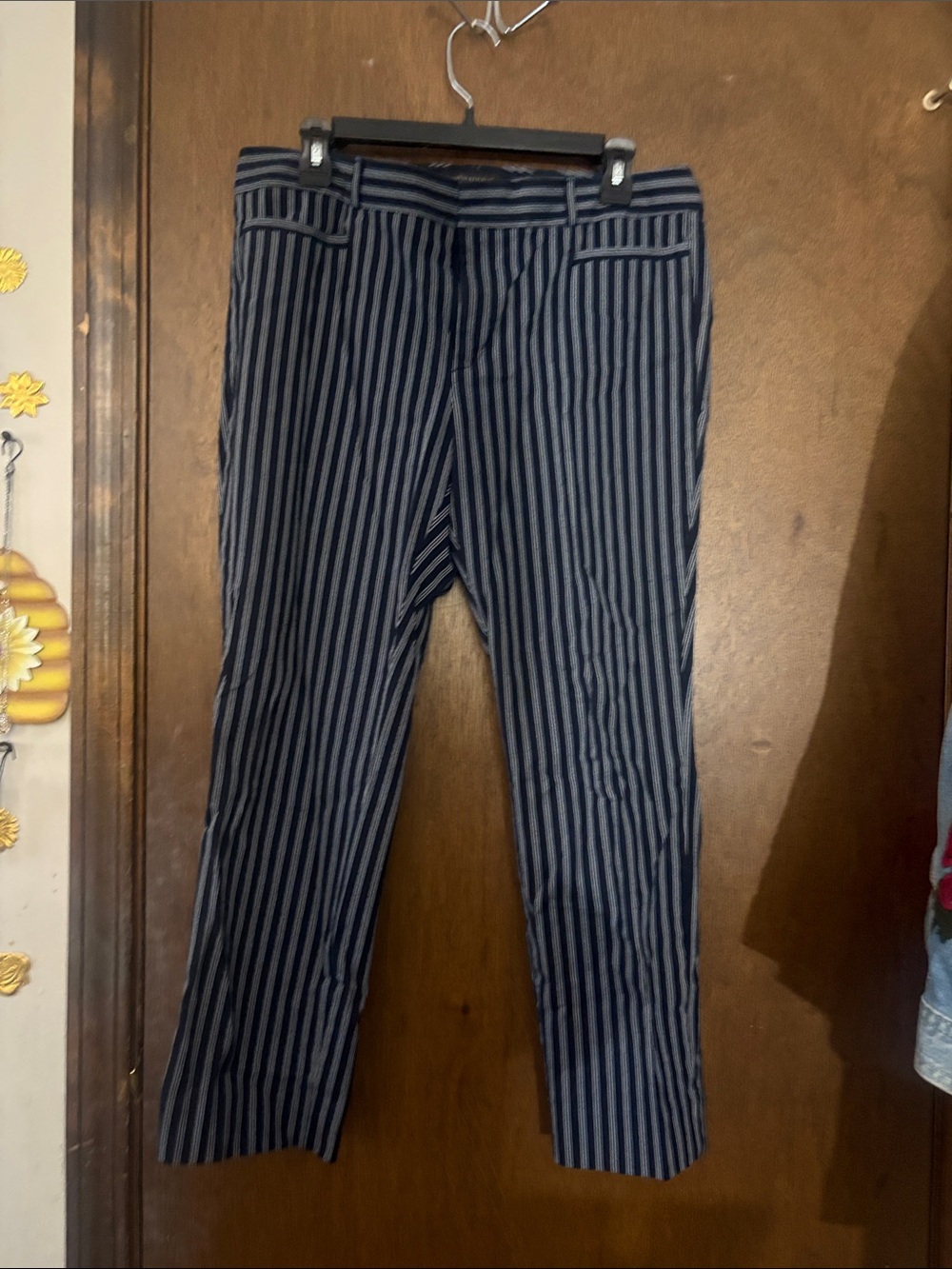 Banana Republic Women's Navy and Black Vertical Stripe Chinos